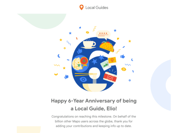 6-Year Anniversary of being a Local Guide Elio